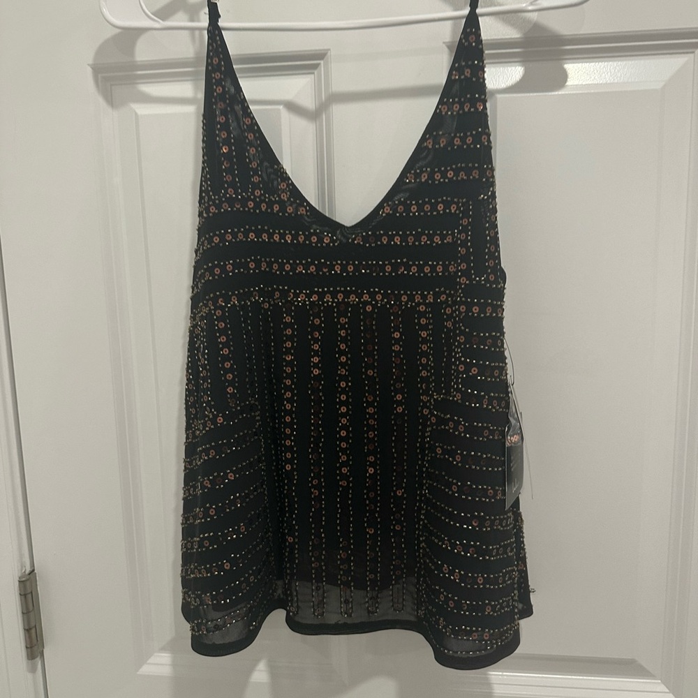 LULUS Black and Gold Going Out Women's Top